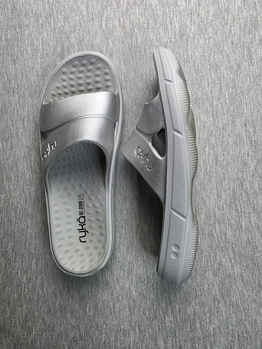 Ryka Metallic Silver Slip-On Slide Sandals for Women Size 9